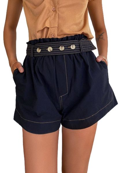 

sollinarry paper bag waist belted shorts 250m#, White;black