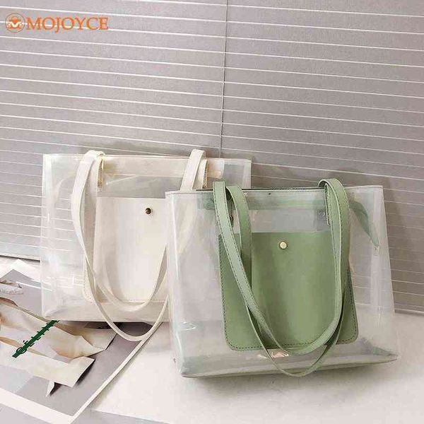 

evening bags fashion women pvc clear shoulder bag casual solid color transparent handbags portable summer beach shopping clutch tote purses