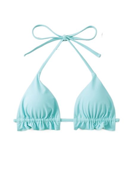 

frill trim tie back halter micro triangle bikini q3n8#, White;black
