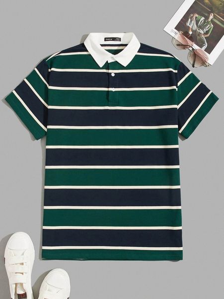 

men striped print button front polo shirt f2lq#, White;black