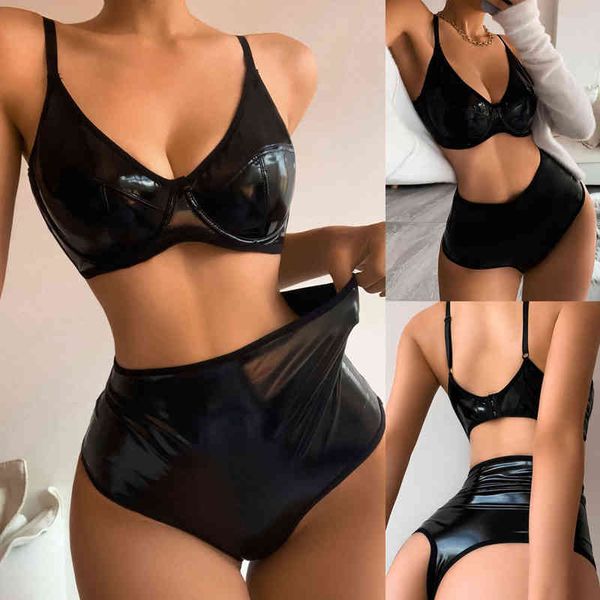 Lingerie sensuale Donna Body in pelle Lingerie sexy Pigiama Set Biancheria intima da donna Tuta in lattice Plus Size Indumenti da notte Erotici Arriva L220727