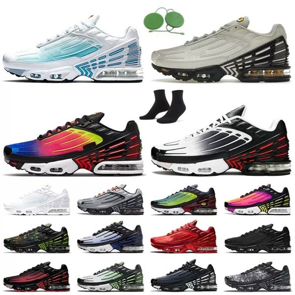 Top TN PLUS 3 Tuned III Mens Sports Sports Shoes Sneakers Laser Blue White Couro Obsidian Hyper Violet Wolf Deep Grey Ghost Green TNS Requin Triple Black