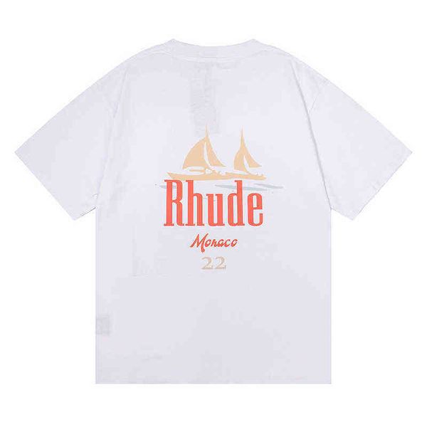 

designer fashion high street brand graffiti letter printing rhude round neck short sleeve t-shirt men's and women's loose pullover, White;black