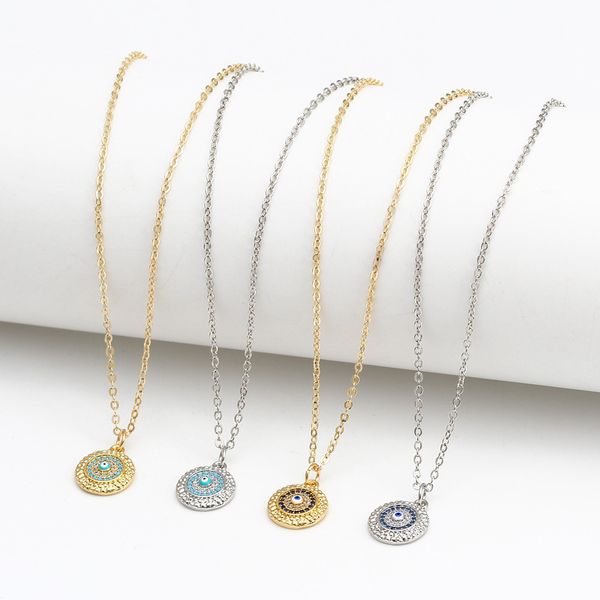

turkish crystal evil blue eyes pendant necklace gold silver color 13mm geometric copper coin clavicle necklaces good luck protection jewelry
