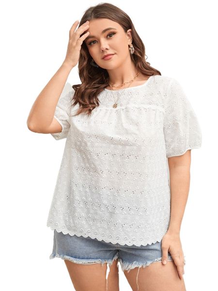 

plus puff sleeve schiffy blouse 244f#, Black