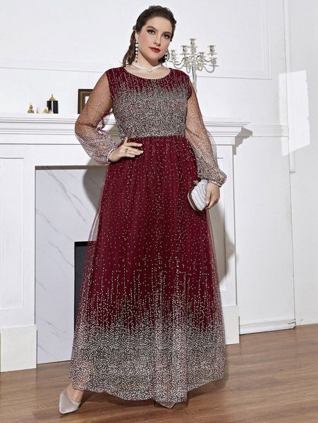 

plus lantern sleeve ombre dobby mesh dress a2ps#, Black