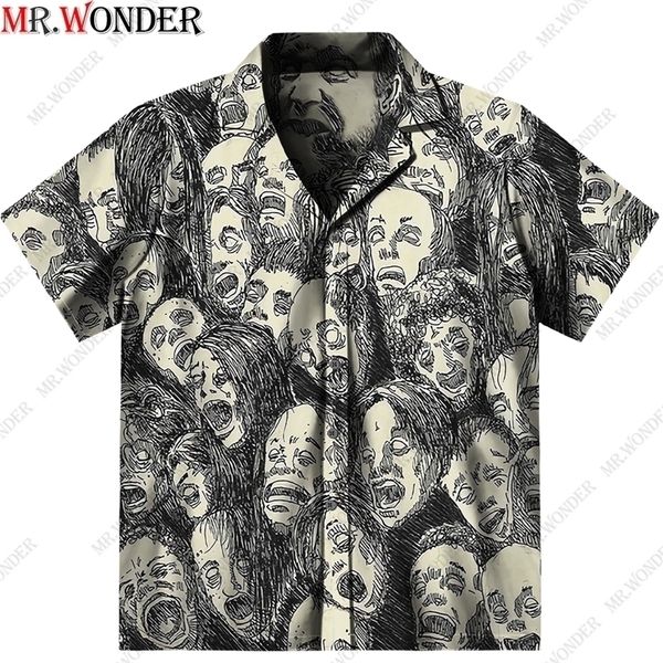 Mr.Wonder Novità 3D Uomo Horror Anime Manga Shirt Cool s Casual Button Down Beach Manica corta Top hawaiano 220401