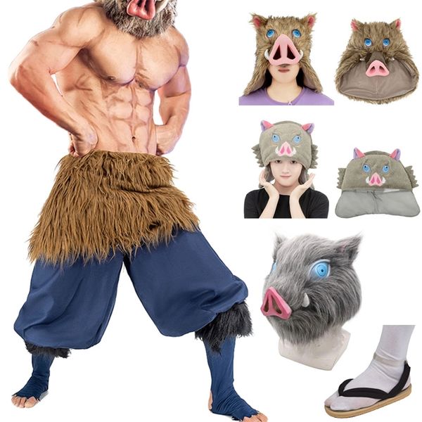 Inosuke Mask Cosplay Demon Slayer Kostüm Kimetsu Hayır Yaiba Pig Takım Meapwear Karnaval Prop Clogs 220611