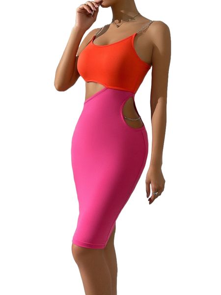 

chain detail cut out bodycon cami dress 80wp#, Black;gray