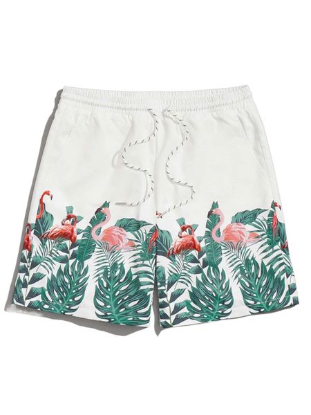 

men flamingo & tropical print shorts o9ox#, White;black