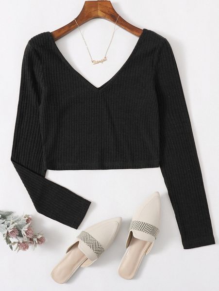 

solid rib-knit crop tee d0co#, White