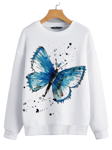 

butterfly print rib-cuff sweatshirt p9u0#, Black
