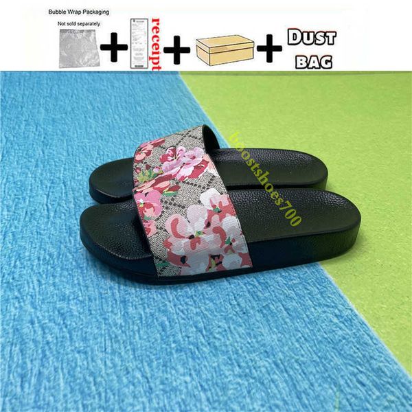 

with box men women fashion slippers luxury slides summer flat slipper trendy leather rubber sandal mens beach slide us 5-12 mint, Black