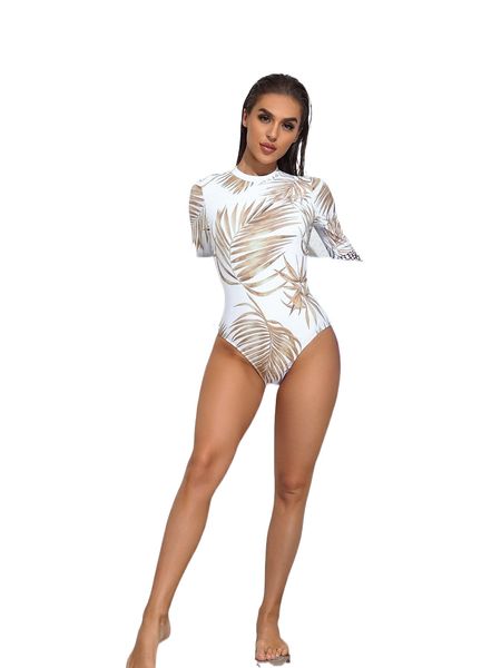 

tropical print slim fit bodysuit w8uy#, White;black