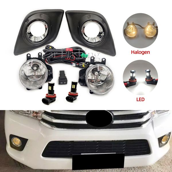 

2pcs front led fog lights fog lamp for toyota hilux revo 2015 2016 2017 2018 chrome trim with harness wiring cover grille