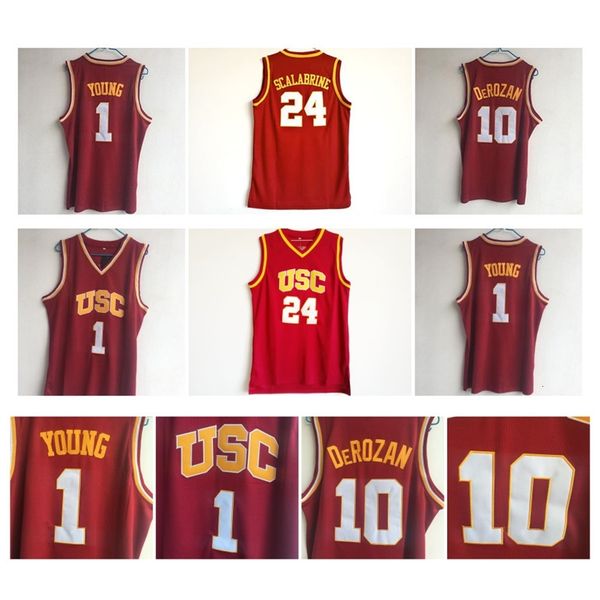 Na85 10 DeRozan Jersey USC Southern California 24 Brian Scalabrine 1 Nick Young College Maglie da basket Cuciture rosse Top Quality 1