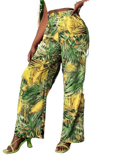 

high waist tropical print wide leg pants e5zt#, Black;white