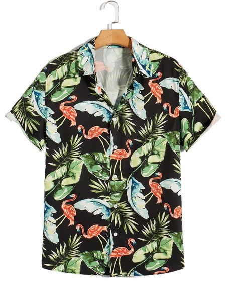 

men flamingo & tropical print shirt n6ws#, White;black
