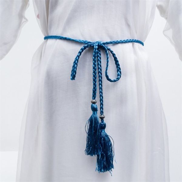 Corda per cintura in vita da donna Corda intrecciata in stile cinese Nappa intrecciata Sottile Nodo femminile Cinturino decorato Casual Solid Black s 220712