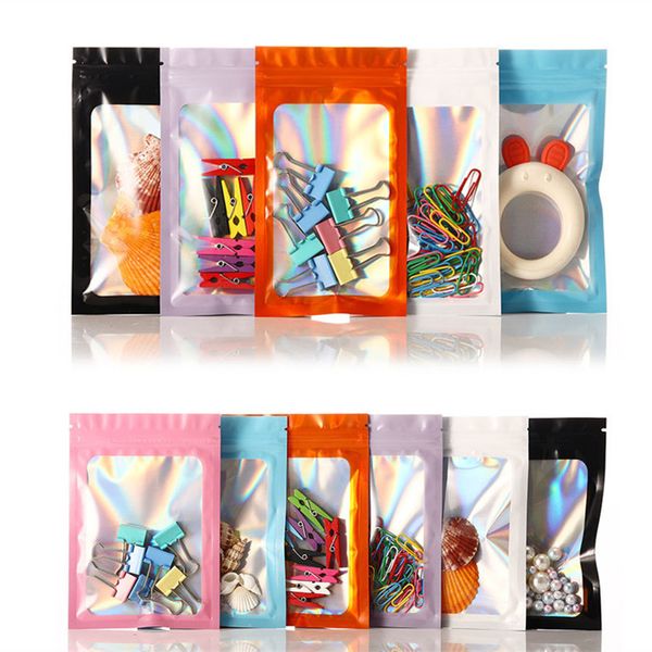 

glossy aluminum foil zip lock packaging bags front window resealable jewelry trinkets nail beauty snack coffee powder battery storage gifts