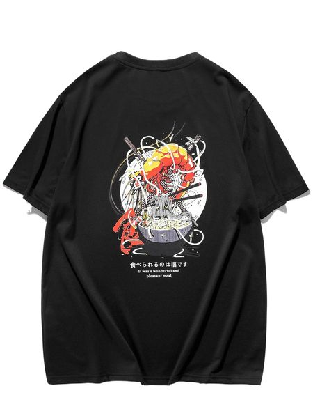 

men noodle & slogan graphic tee s0hv#, White;black