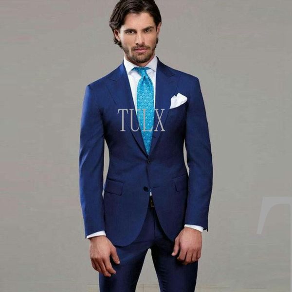 Abiti da uomo Blazer con visiera Design Blu per uomini d'affari Smoking da sposo da sposa 2 pezzi Groomsmen Wear Man Outfit Blazer Pantaloni Costume Homme