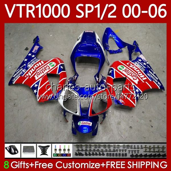 Fairings Kit para Honda VTR1000 RC51 2000 2001 2002 2003 2004 2005 2006 Body Red Blue 123NO.115 RTV1000 VTR 1000 SP1 SP2 2000-2006 VTR-1000 00 01 02 03 04 05 06 Bodywork