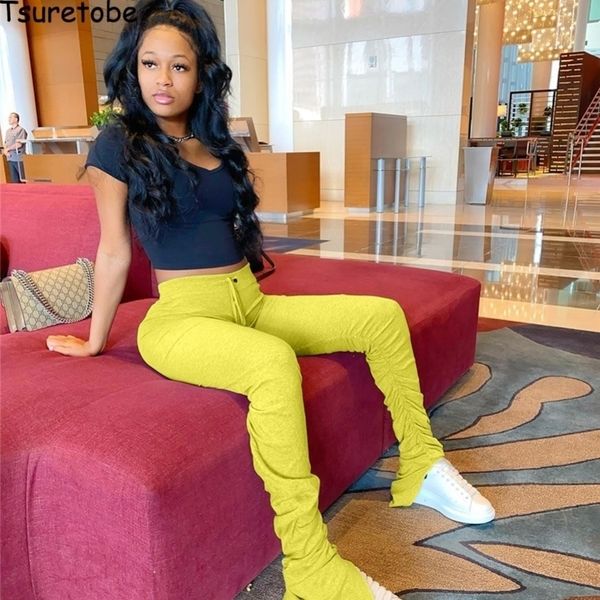 

tsuretobe sweatpant flare pants ladies stacked joggers pleated high waist trousers split bell bottom pants female 7 color y200418, Black;white