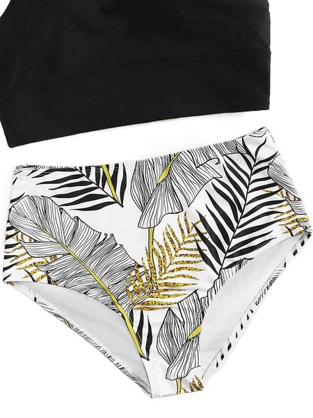 

plus tropical print bikini bottom k1ms#, Black