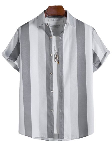

men 1pc striped print shirt g5pm#, White;black