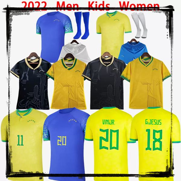 

2022 2023 soccer jersey brazils g.jesus coutinho brasil camiseta de futbol paqueta richarlison woman football shirt maillot kids kit world c, Black