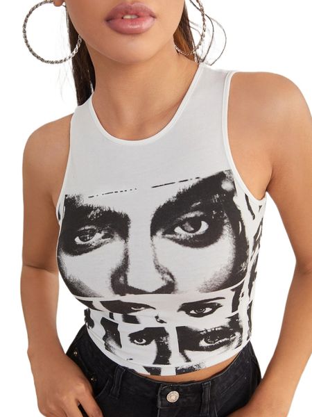 

petite figure face print tank 68ml#, White