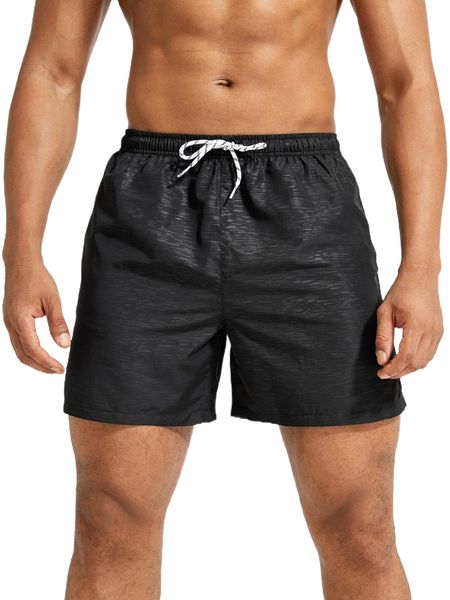

men drawstring waist slant pocket sports shorts c32i#, White;black