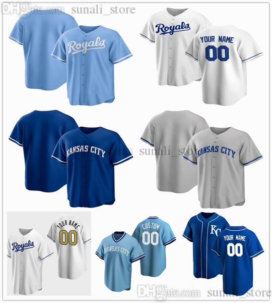 

2022 baseball 13 salvador perez jerseys 15 whit merrifield 16 andrew benintendi 23 zack greinke 7 bobby witt jr. 8 nicky lopez 5 george bret, Blue;black