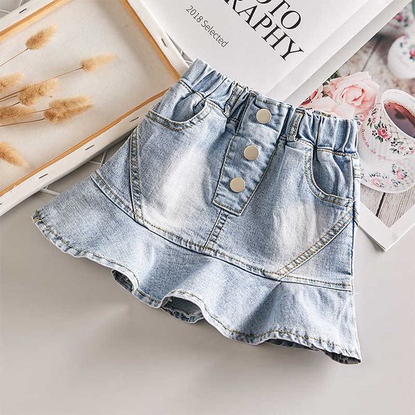 

summer spring baby girls denim skirt tutu fashion a-line ruffles for kids bottom clothes 2 to 14 years, Blue