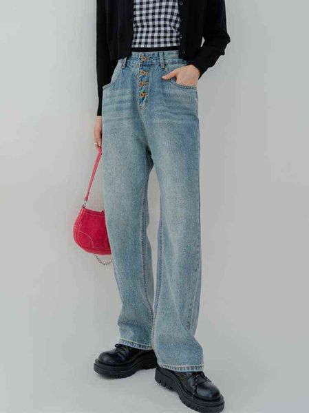 

zhisilao button straight high waist jeans women vintage loose blue pocket wide pipes denim pants streetwear 2022 l220726