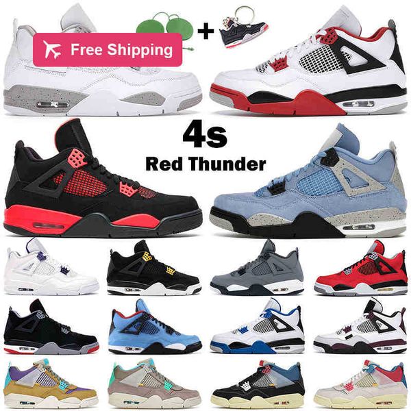 

5.5-13 men women basketball shoes 4s 4 red thunder desert moss taupe haze university blue white oreo black cat green glow mens trainers