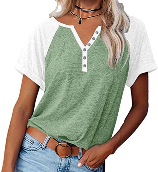 

& tees women's henley v-neck t-shirt with short sleeves with matching color casual cotton t, White
