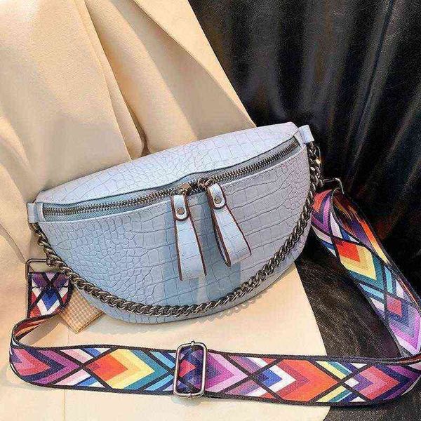 

fashion chain fanny packs for women pattern pu leather belt waist bag shoulder crossbody chest bags women's pack 220609