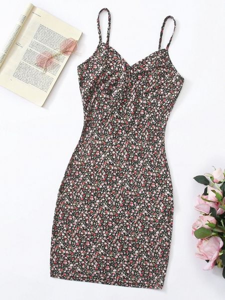 

ditsy floral cami bodycon dress v5qu#, Black;gray