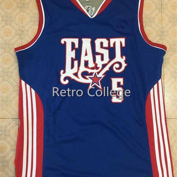 XFLSP 5 Jason Kidd 2008 East All Star Ricamo Stitching Retro College Basket Jersey Personalizza qualsiasi nome e numero