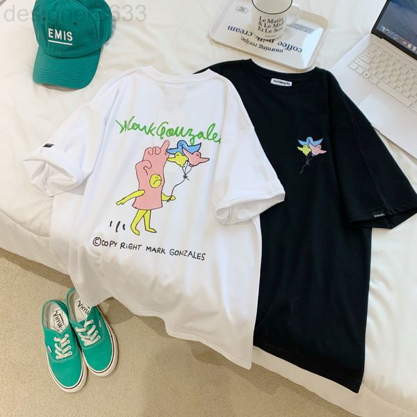 

women's t-shirt designer summer korean chao brand kite flying man men's and loose print zpi7, White