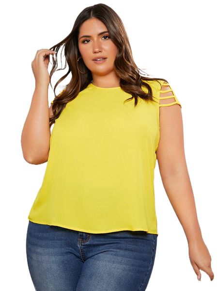 

plus ladder cut out keyhole back blouse e4ib#, Black