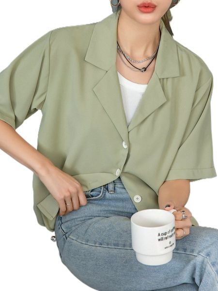 

dazy solid lapel neck button front blouse w4rg#, White