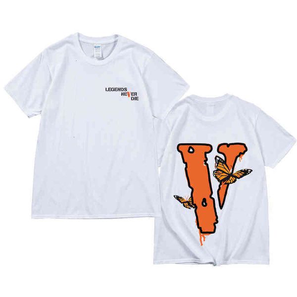

mens t-shirts fashion brand vlones half big v butterfly print short sleeve men's and women's loose hip hop t-shirti0u4, White;black