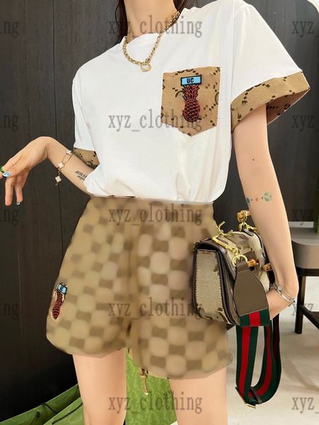 

pineapple embroidery womens pants sets high-end tracksuits new ruffled shorts elastics trousers summer girls t shirts butterfly sleeves t-sh, White