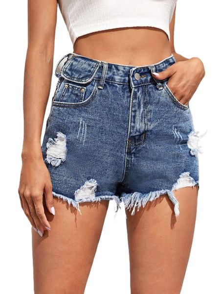 

raw hem ripped denim shorts d79b#, White;black