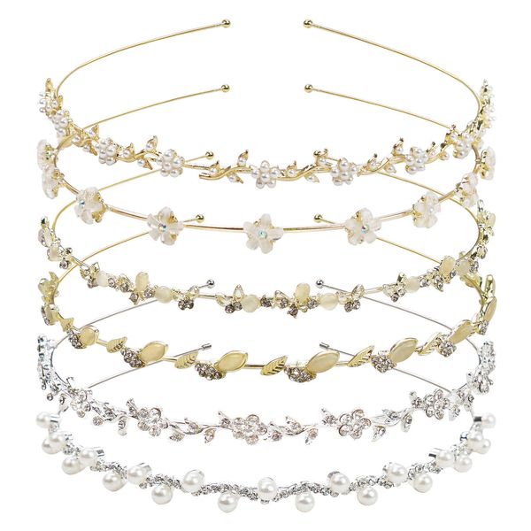

3/6pcs princess crystal tiaras 5 inch golden sliver crowns headband women girls bridal wedding accessories jewelry pearls flower, Silver