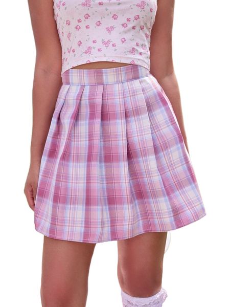 

kawaii plaid pleated skirt 55zs#, Black