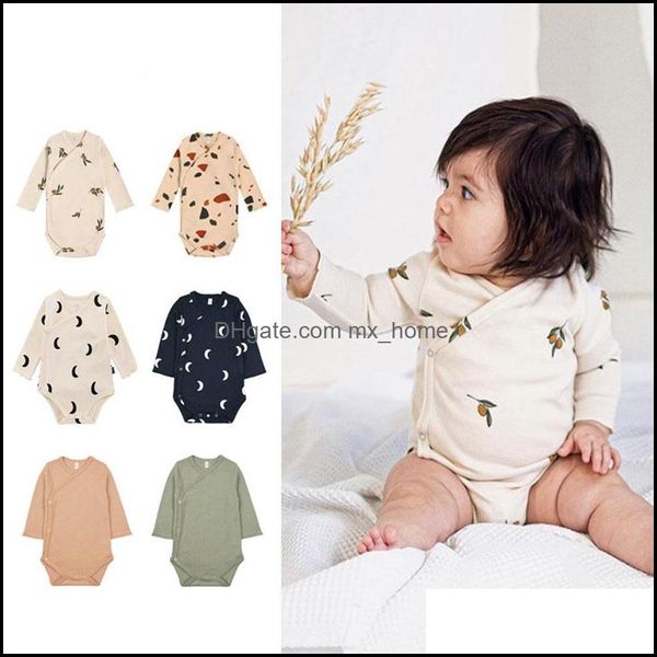 Rompers JumpsuitsRomppers Baby Kids Cloths Baby Maternity meninas meninos Olive Moon Colored Stone Print Romper em Dhjkx